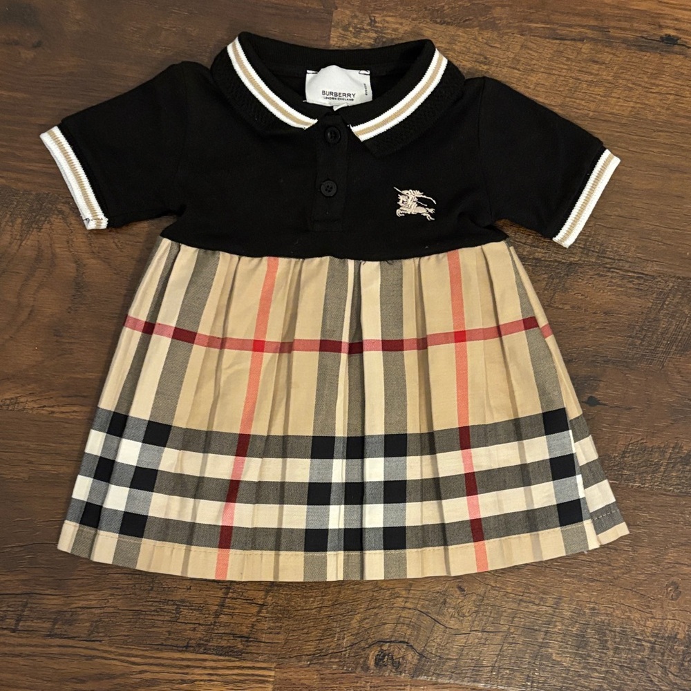 Burberry Kids Polo Dress in Black and Beige Plaid
